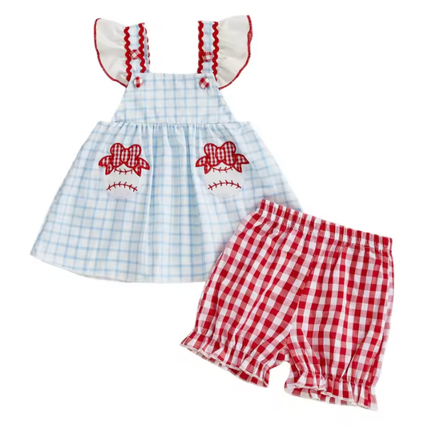 Smocked Tank & Shorts Set | Baseball Gingham - PREORDER