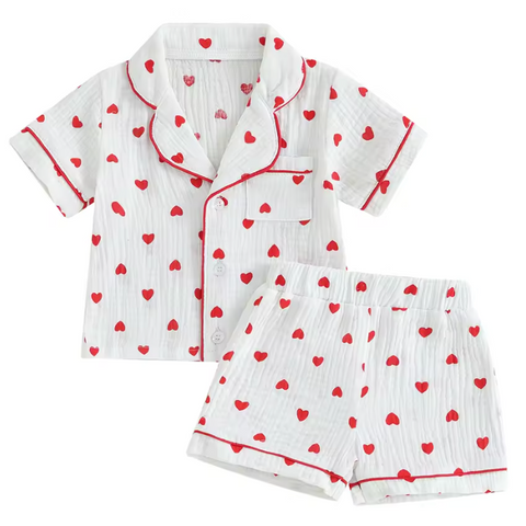 Muslin Lounge Set | Red Heart White - PREORDER