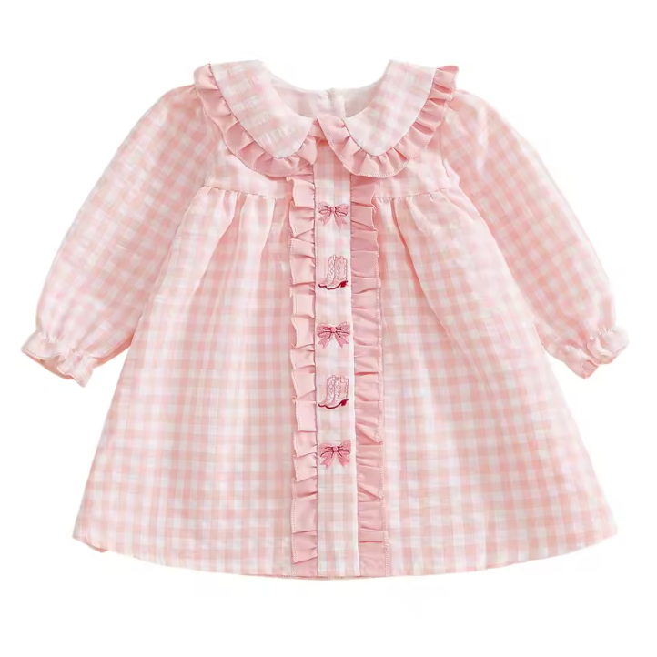 Smocked Collar Dress | Boots & Bows Gingham - PREORDER