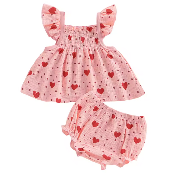 Muslin Tank & Shorts Set | Red Hearts - PREORDER