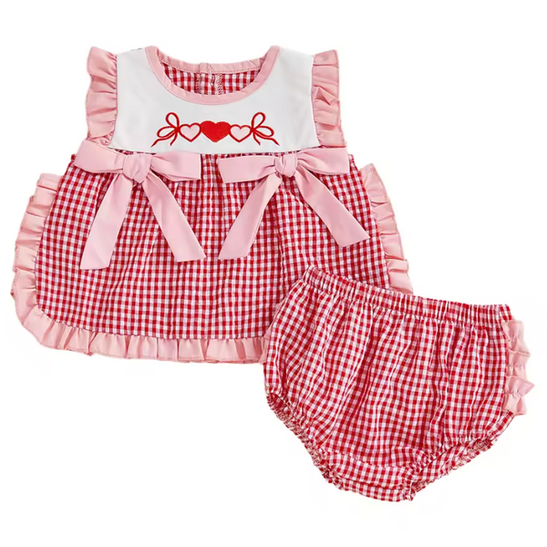 Smocked Ruffle Tank & Shorts Set | Red Gingham - PREORDER