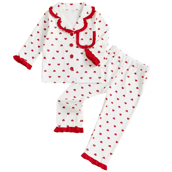 Ribbed Lounge Set | Red Hearts - PREORDER