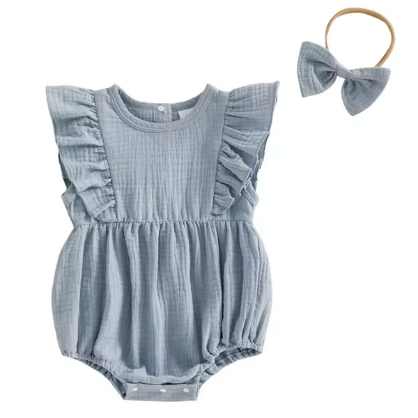 Muslin Ruffle Romper | Blue - PREORDER