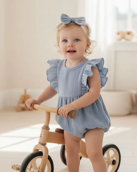 Muslin Ruffle Romper | Blue - PREORDER