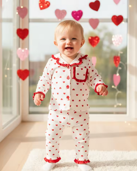 Ribbed Lounge Set | Red Hearts - PREORDER