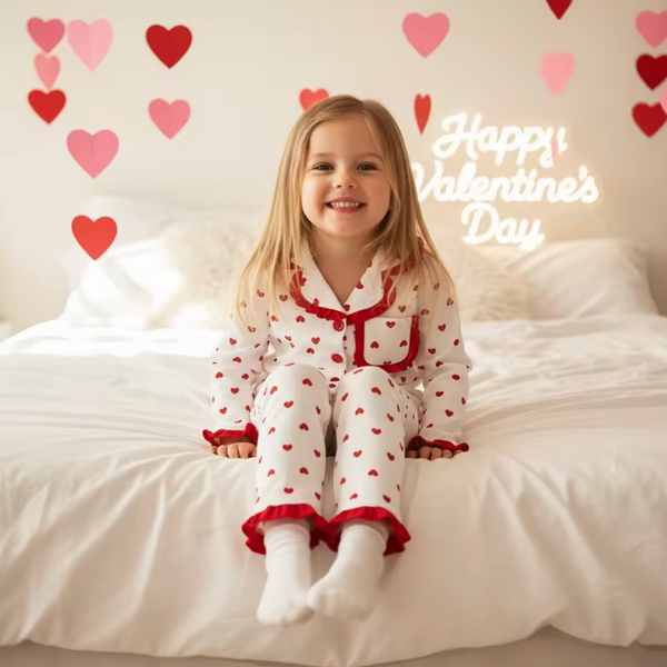 Ribbed Lounge Set | Red Hearts - PREORDER