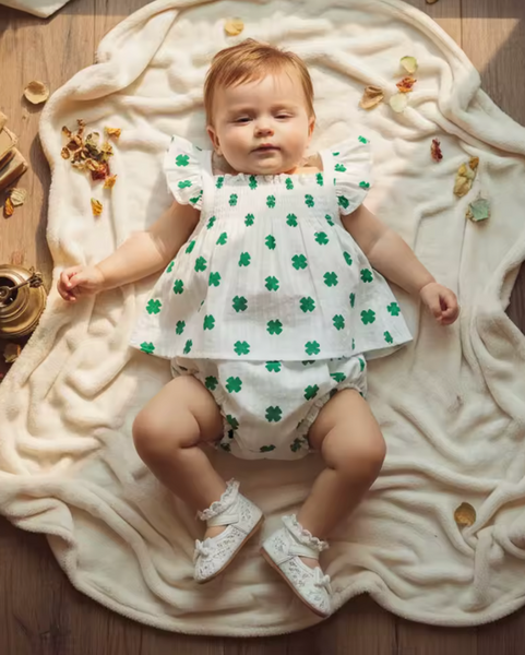 Muslin Tank & Shorts Set | White Clovers - PREORDER