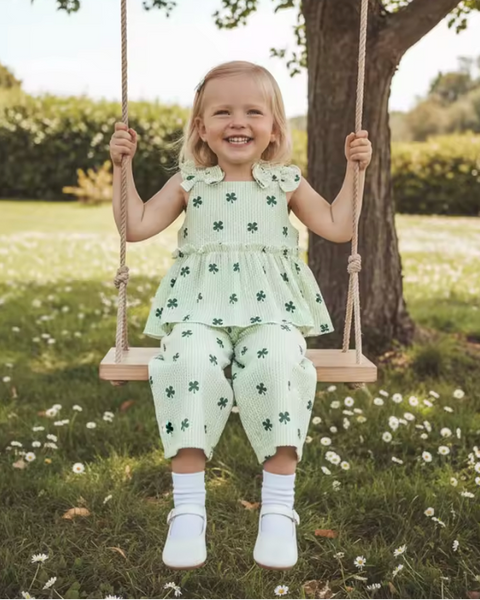 Ruffle Tank & Pants Set | Striped Green Clovers - PREORDER