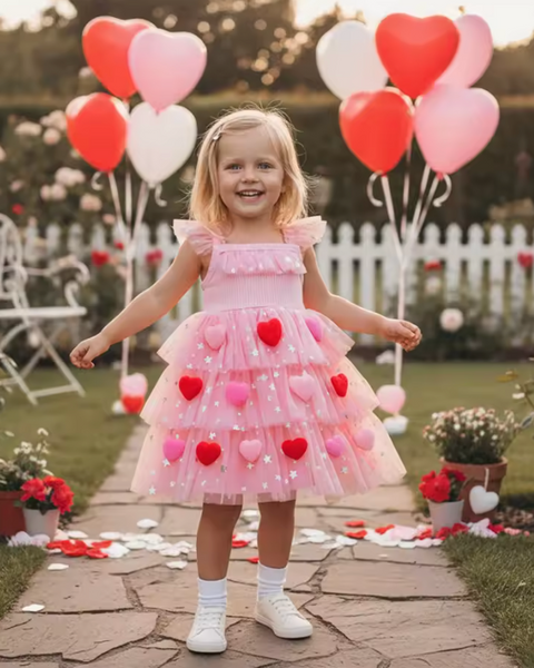 Ribbed Tutu Dress | Pink & Red Hearts - PREORDER