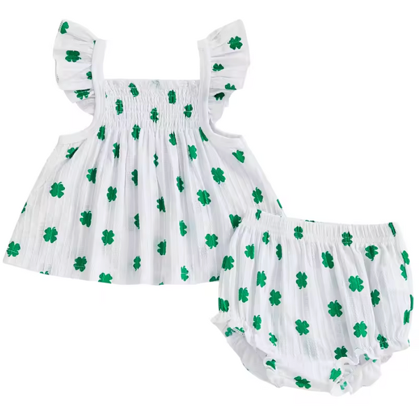 Muslin Tank & Shorts Set | White Clovers - PREORDER