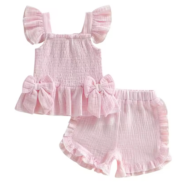 Muslin Bows Tank & Shorts Set | Pink - PREORDER