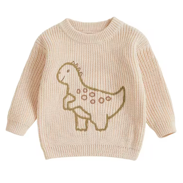Chunky Knit Sweater | Beige Dinosaur - PREORDER