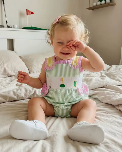 Smocked Romper | Stripe Golf - PREORDER