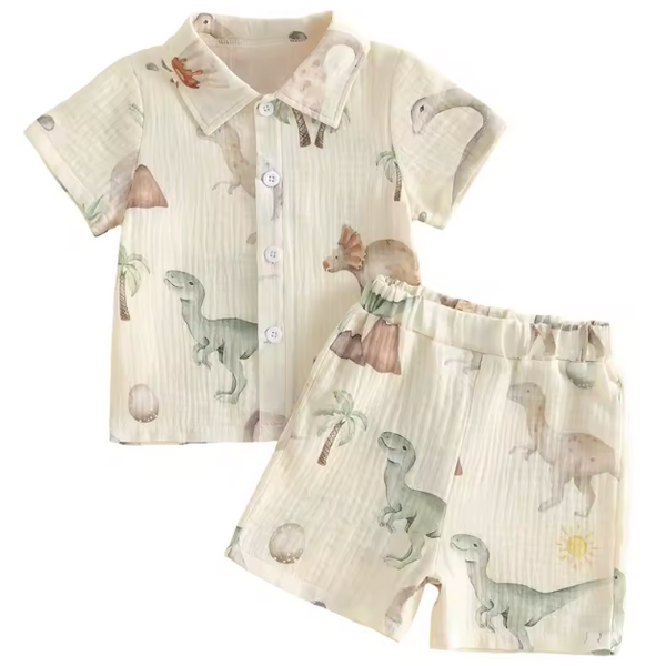 Muslin Collar Top & Shorts Set | Dinosaurs - PREORDER