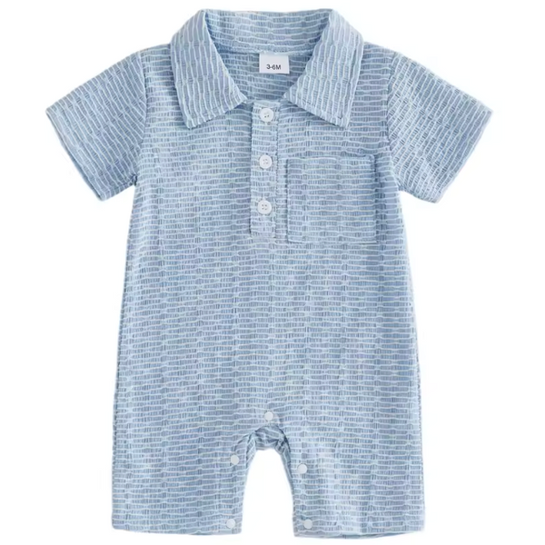 Textured Collar Shorts Romper | Blue - PREORDER