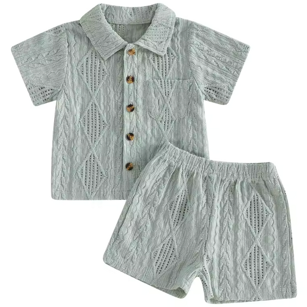 Textured Collar Top & Shorts Set | Green - PREORDER