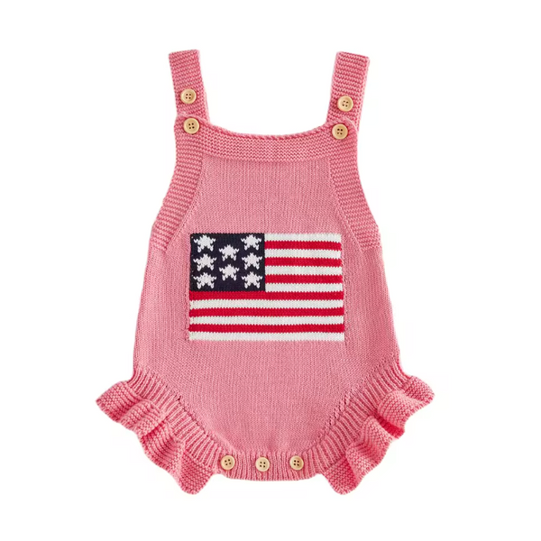 Knit Tank Sweater Ruffle Romper | Pink Flag - PREORDER