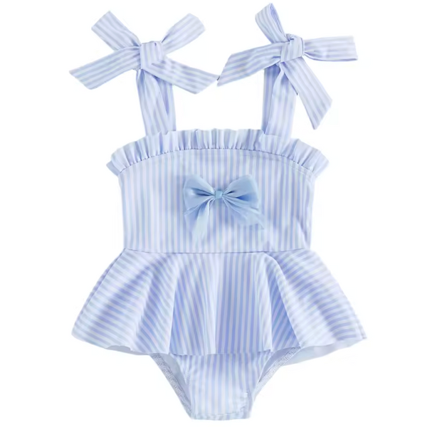 Swimsuit | Blue Bow Stripe - PREORDER