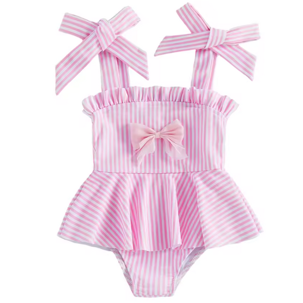 Swimsuit | Pink Bow Stripe - PREORDER