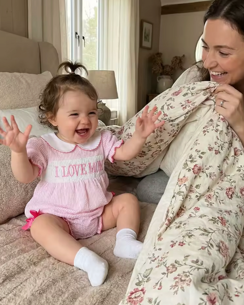 Smocked Collar Romper | Stripe I Love Mom - PREORDER