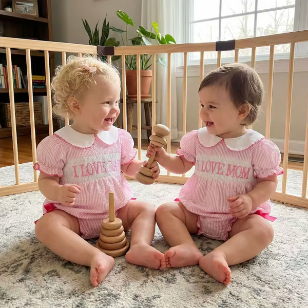 Smocked Collar Romper | Stripe I Love Mom - PREORDER