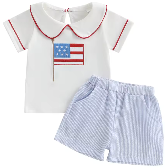 Smocked Top & Shorts Set | Striped Flag - PREORDER