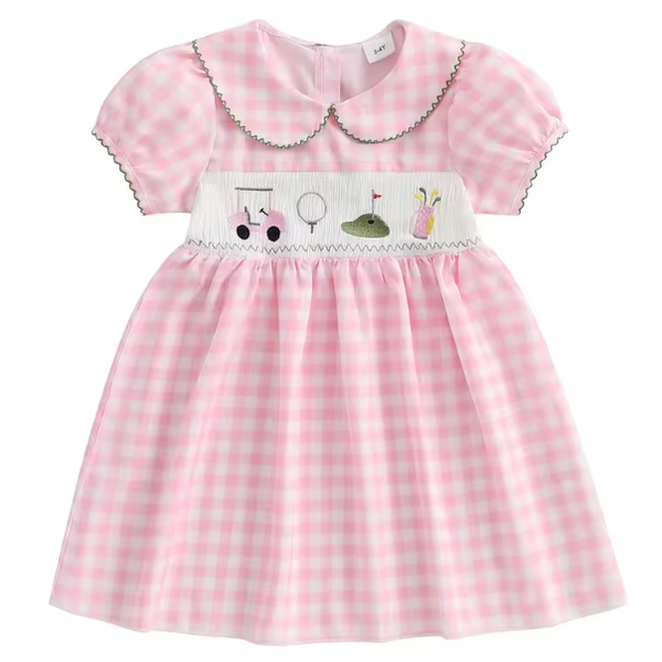 Embroidered Smocked Dress | Golf Day Gingham - PREORDER