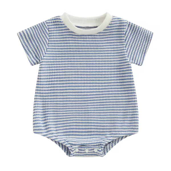 Waffle Bubble Romper | Blue Stripe - PREORDER