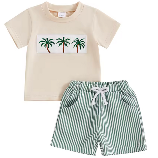 Top & Shorts Set | Striped Palm Trees - PREORDER