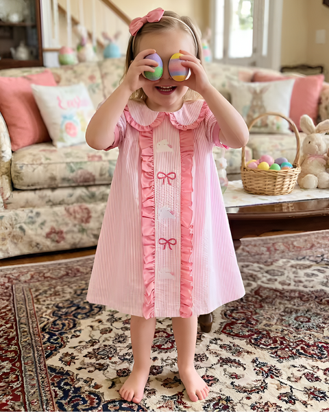 Smocked Dress | Stripe Bunny Hop & Bows - PREORDER