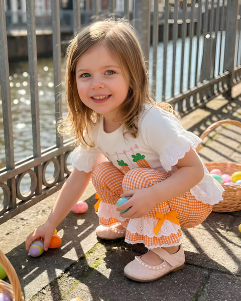 Ruffle Top & Pants Set | Gingham Carrots - PREORDER