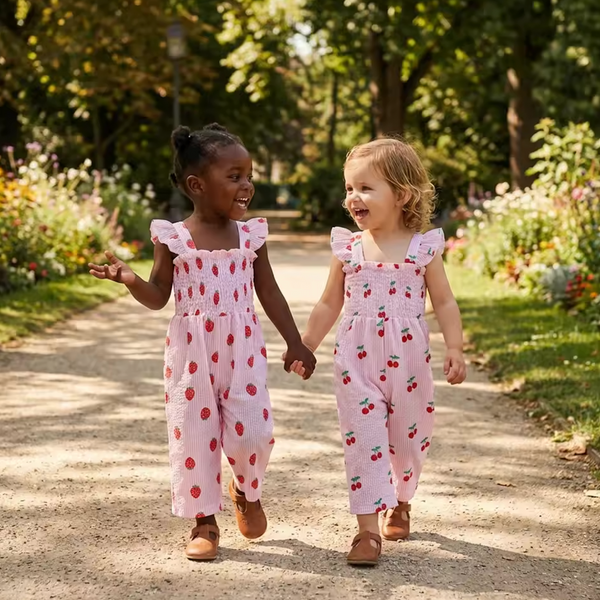 Smocked Jumpsuit | Strawberry Stripe - PREORDER