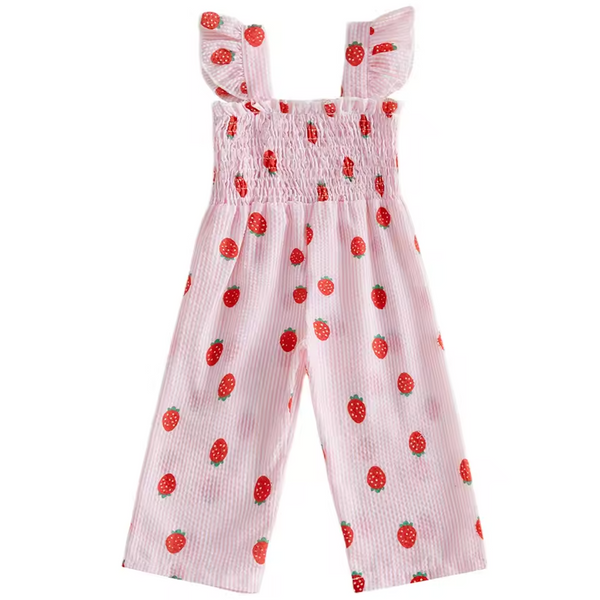 Smocked Jumpsuit | Strawberry Stripe - PREORDER