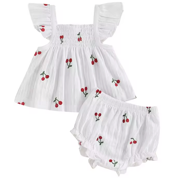 Pointelle Tank & Shorts Set | White Cherry - PREORDER