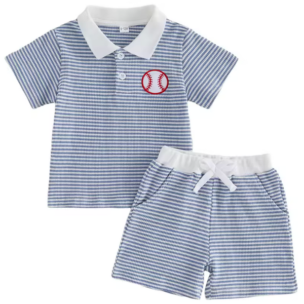 Waffle Collar Top & Shorts Set | Baseball Stripe - PREORDER