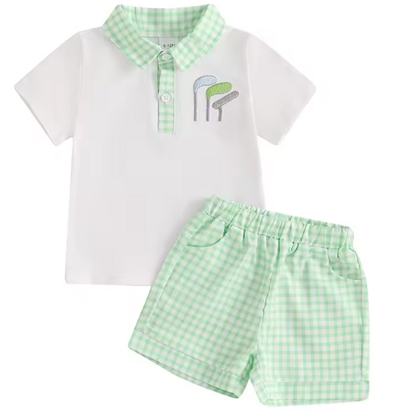 Embroidered Collar Top & Shorts Set | Golf Clubs Gingham - PREORDER