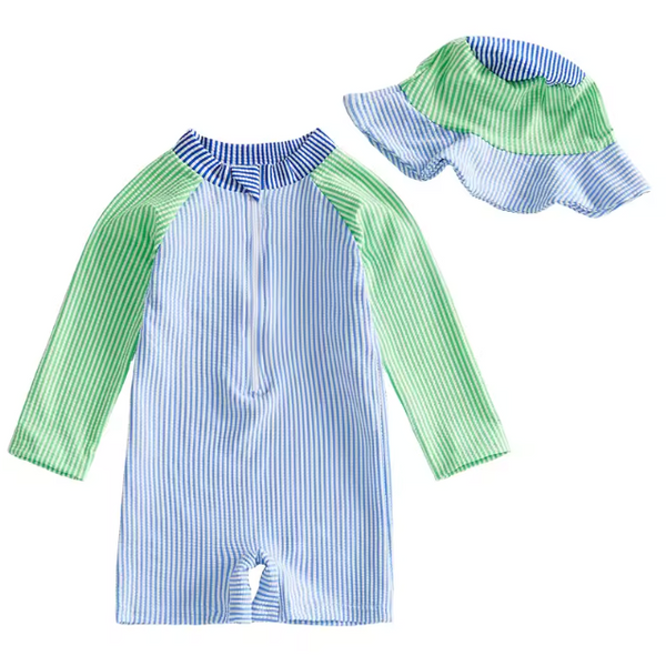 Rashguard Swimsuit Set | Blue/Green Stripe - PREORDER
