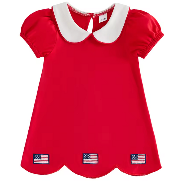 Smocked Scalloped Dress | Red USA Flag - PREORDER