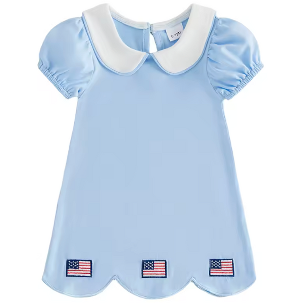 Smocked Scalloped Dress | Blue USA Flag - PREORDER