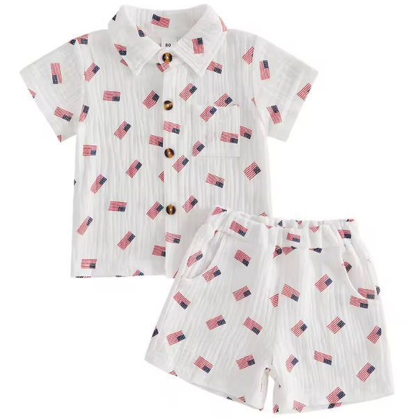 Muslin Collar Top & Shorts Set | USA Flags - PREORDER