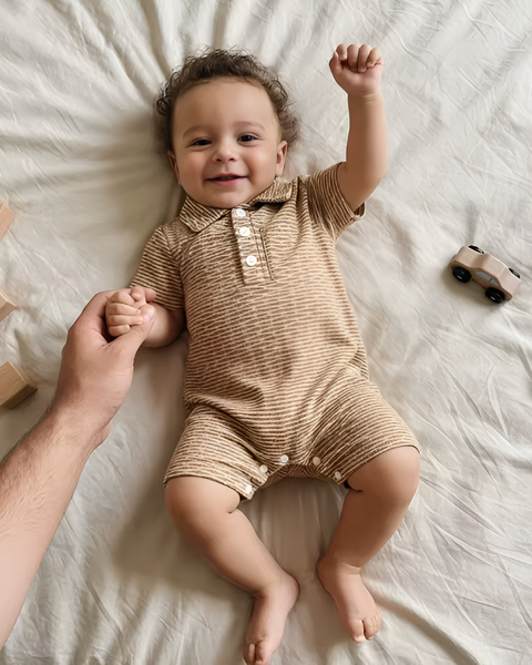 Textured Collar Shorts Romper | Brown - PREORDER