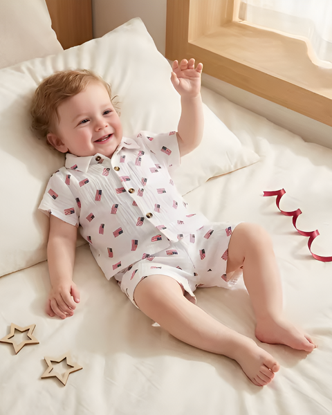 Muslin Collar Top & Shorts Set | USA Flags - PREORDER