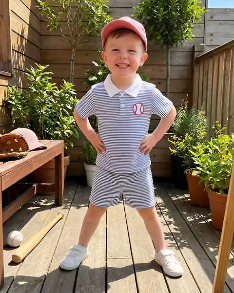 Waffle Collar Top & Shorts Set | Baseball Stripe - PREORDER