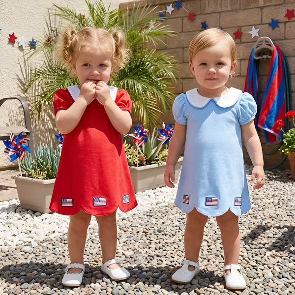 Smocked Scalloped Dress | Red USA Flag - PREORDER