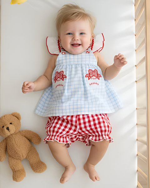 Smocked Tank & Shorts Set | Baseball Gingham - PREORDER