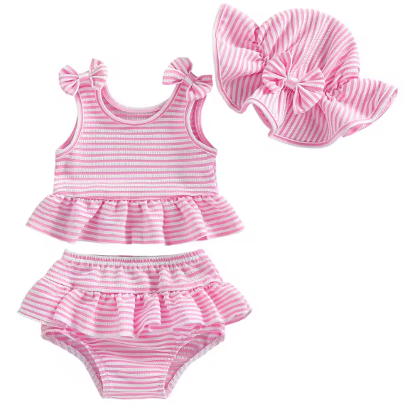 Smocked Two Piece Swimsuit Set | Pink Stripe - PREORDER