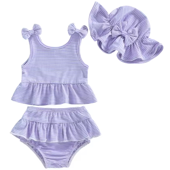 Smocked Two Piece Swimsuit Set | Purple Stripe - PREORDER