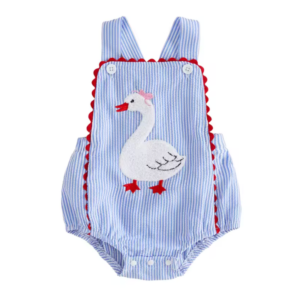 Smocked Romper | 4th of July Goose - PREORDER