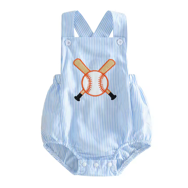 Smocked Romper | Baseball Gear Stripe - PREORDER