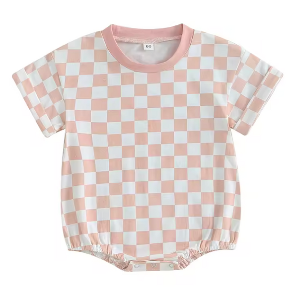 Bubble Romper | Pink Checkerboard - PREORDER